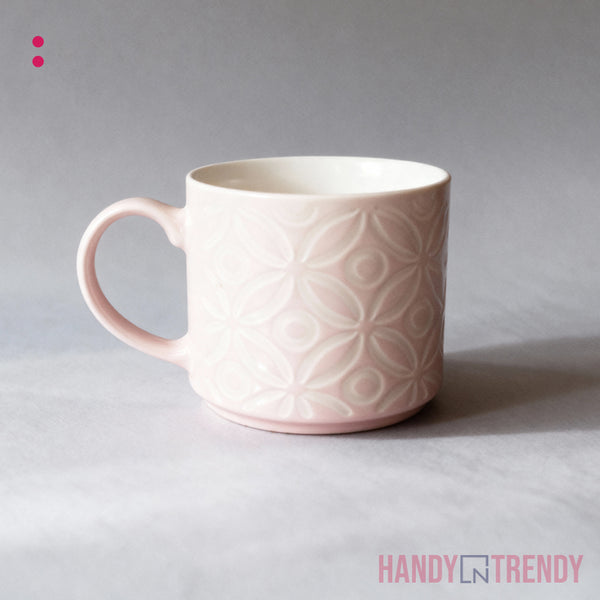 The Muse Mug – Textured Pink Ceramic Coffee Partner - 440ml