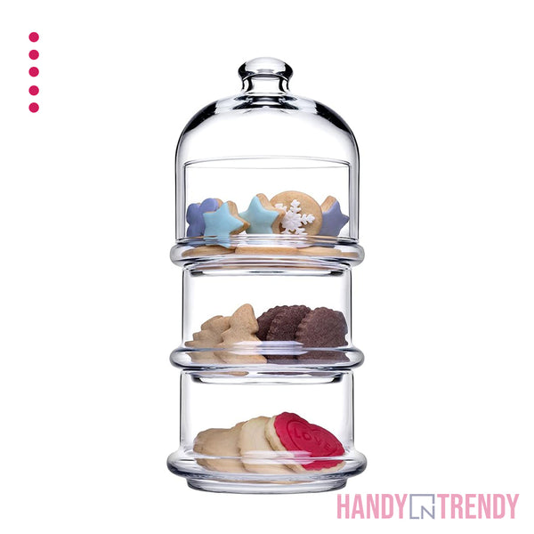 Pasabahce 3-Tier Glass Dessert Stand with Dome