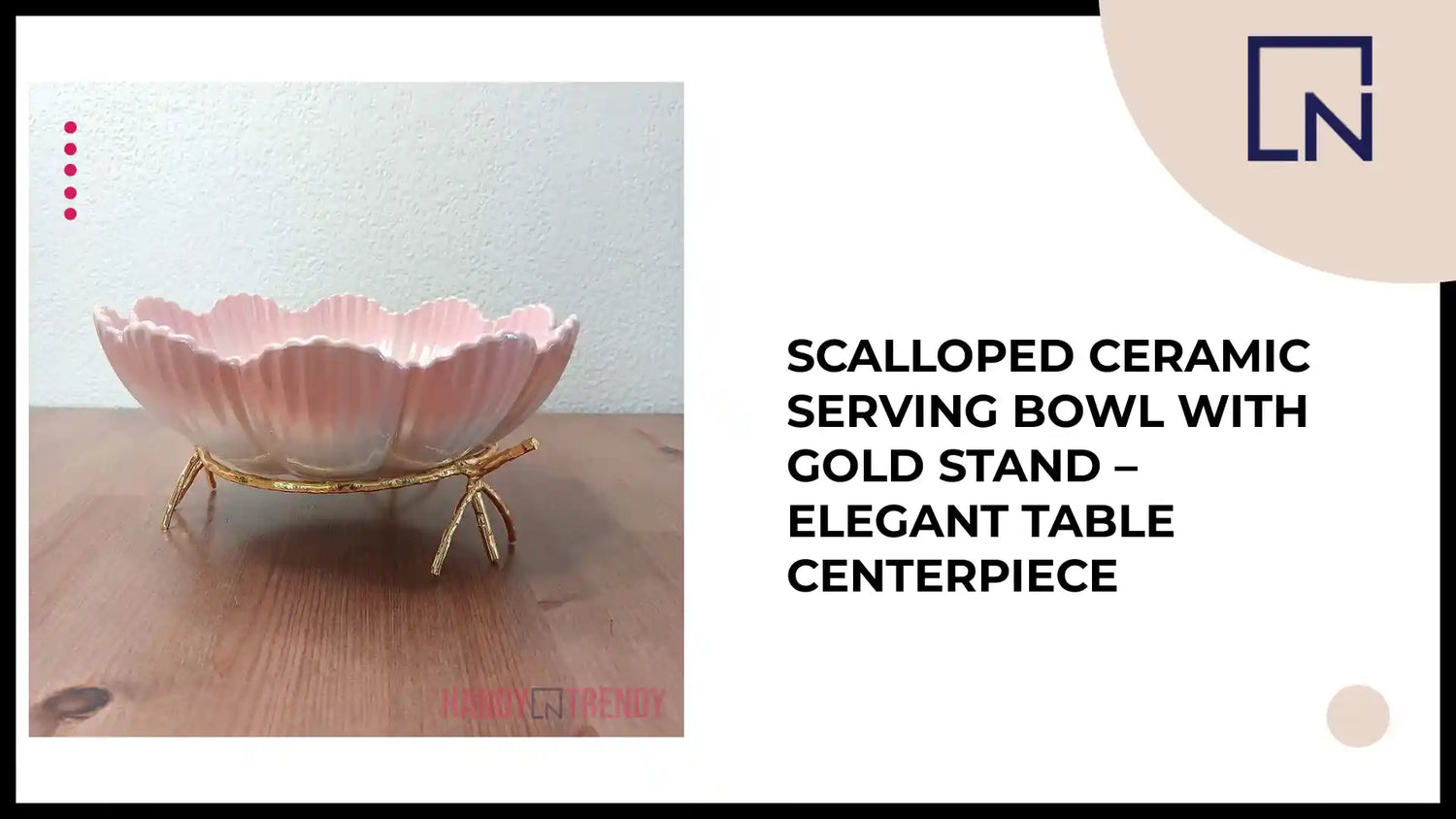 Scalloped Ceramic Serving Bowl with Gold Stand &ndash; Elegant Table Centerpiece by@Outfy