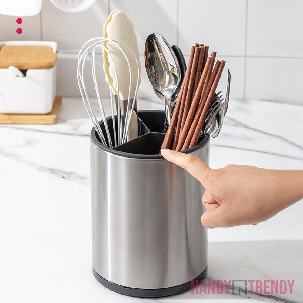 stainlesssteelcutleryholderanddrainerrotatingcutleryholdercutlerydrumcutlerystand-1
