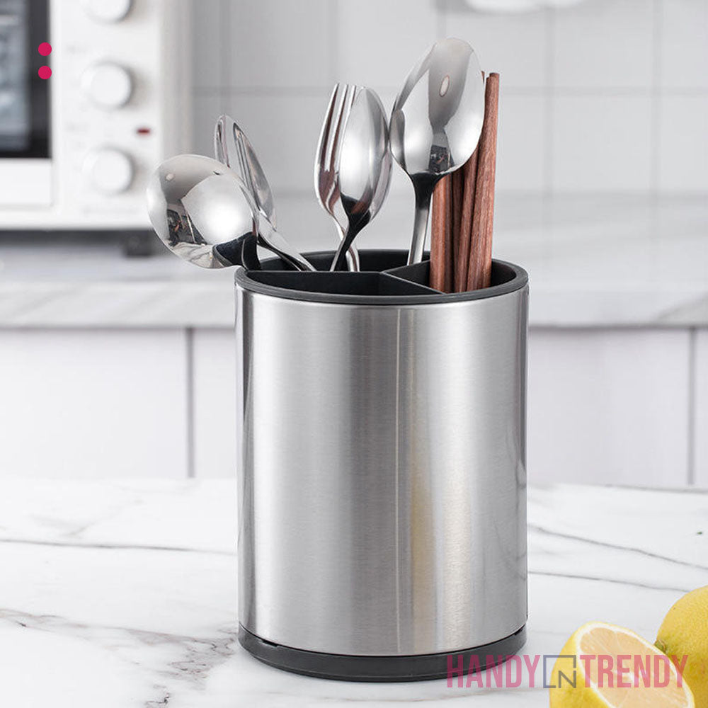 stainlesssteelcutleryholderanddrainerrotatingcutleryholdercutlerydrumcutlerystand-1