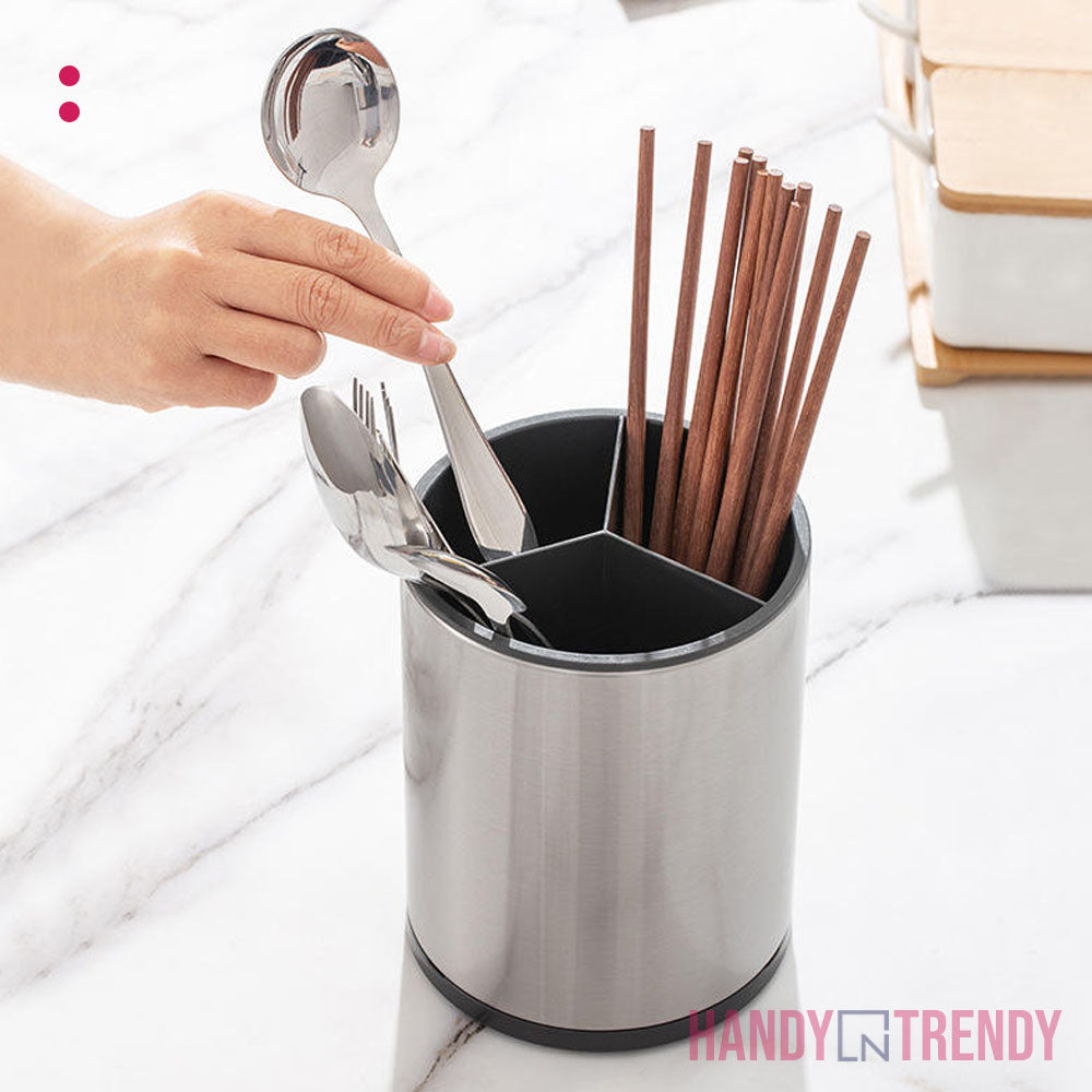 stainlesssteelcutleryholderanddrainerrotatingcutleryholdercutlerydrumcutlerystand-1