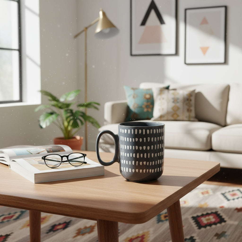 The Dusk Drop Mug – Coffee & Tea Cup with Minimalist Oval Pattern