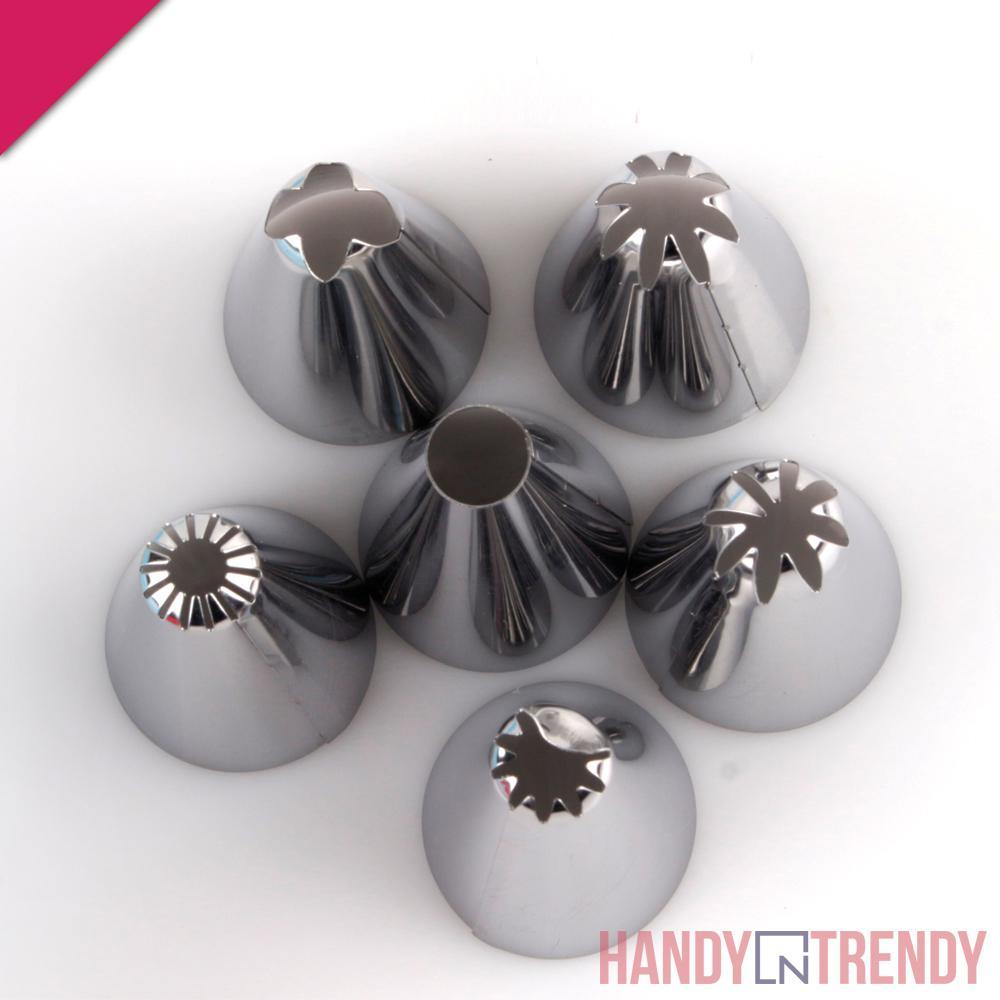 7pcs piping bag set, piping bags, baking nozzles, whip cream nozzles, stainless steel baking nozzles, baking tools, washable nozzles, handyntrendy, modern