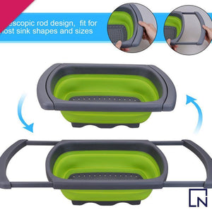 extendable sink basket, extendable fruit basket, fruit basket, sink basket, strainer basket, basket with stainer, kitchen accessories, kitchen tools