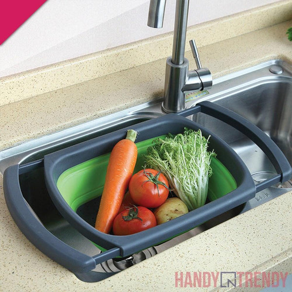 extendable sink basket, extendable fruit basket, fruit basket, sink basket, strainer basket, basket with stainer, kitchen accessories, kitchen tools