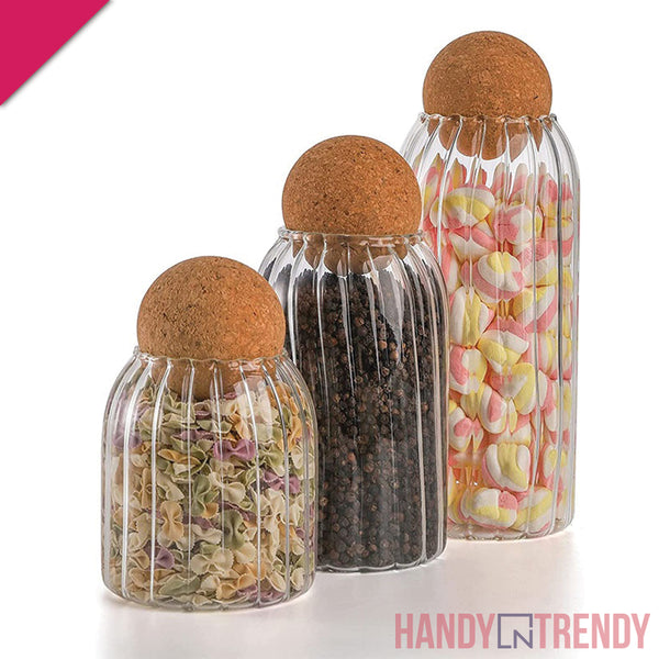 Ribbed Glass Jars Set - 3 Jars